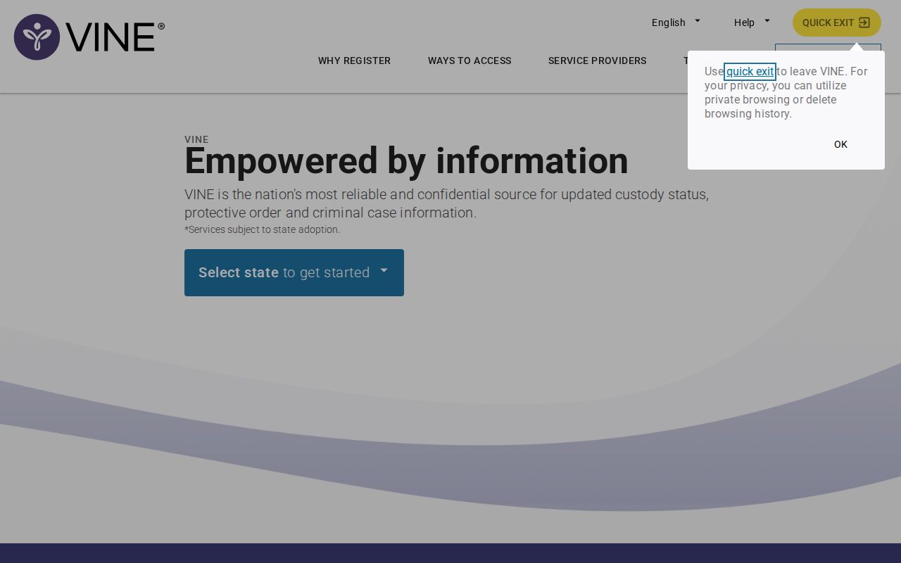 VINE state selector for a Sumner County inmate release check