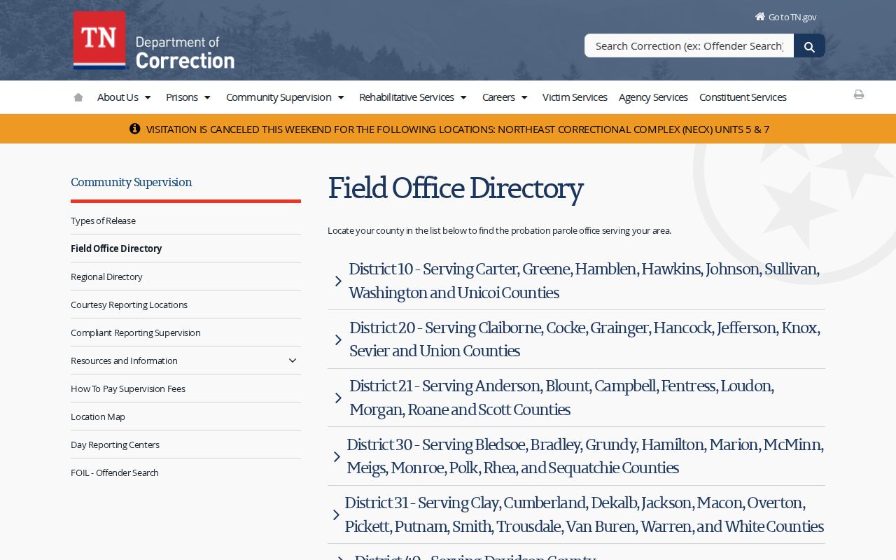 Sumner County post-release supervision office directory